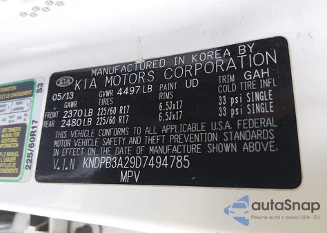 2013 Kia Sportage Lx z USA, uszkodzony, nr VIN KNDPB3A29D7494785